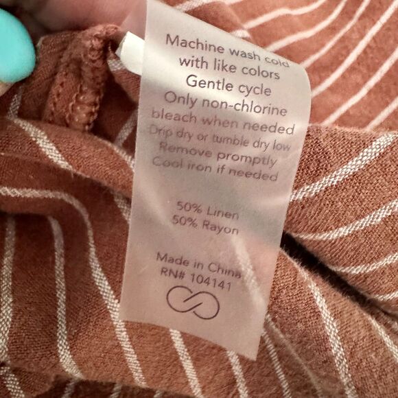 Calia Linen Blend Oversized Button-Up Shirt Brown White Stripe Long Sleeve M - Picture 9 of 10